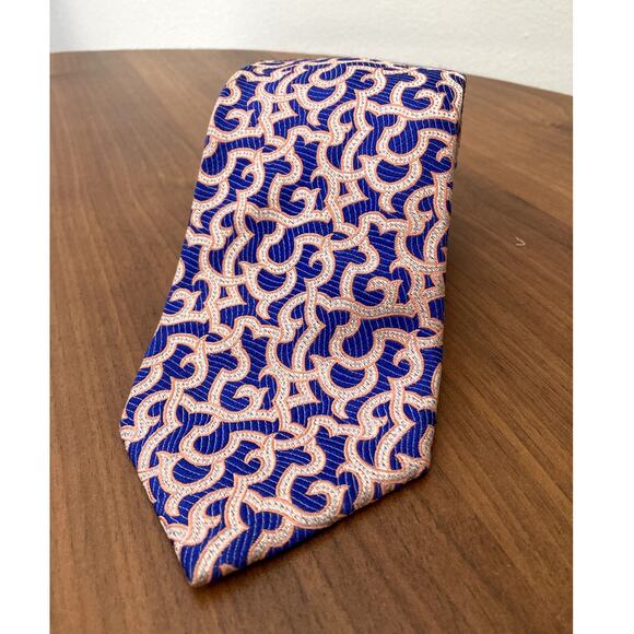 Genesis Luxe necktie Silk Handmade in Italy Ornate Patterns Orange Blue 3.5/58 - Picture 9 of 12